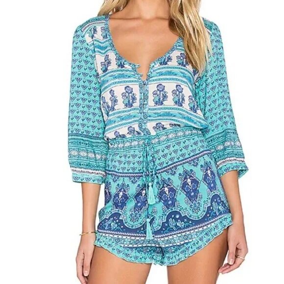 SPELL Sunset Road Romper Turquoise Playsuit - Picture 6 of 8